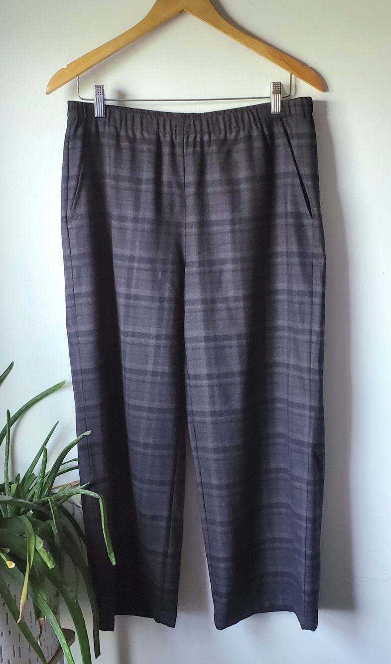 Eileen Fisher Womens Gray Plaid Wool Pullon Pants Size SP Preppy Lagenlook Fall